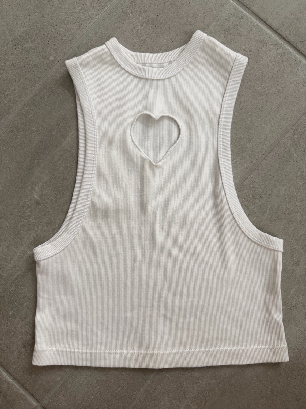 White Heart Cutout Ribbed Tank Top